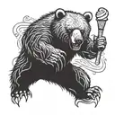 a grizzly but friendly bear holding a staff in his right hand and an ice cream in his left hand  tattoo design idea