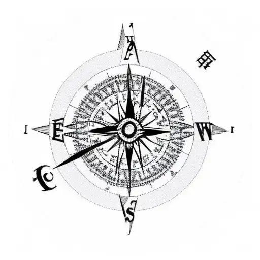 Mountain Alps silhouette inside a compass showing west tattoo design idea