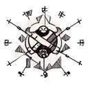 Design a traditional tattoo featuring iconic symbols from Star Wars and Jujutsu Kaisen tattoo design idea