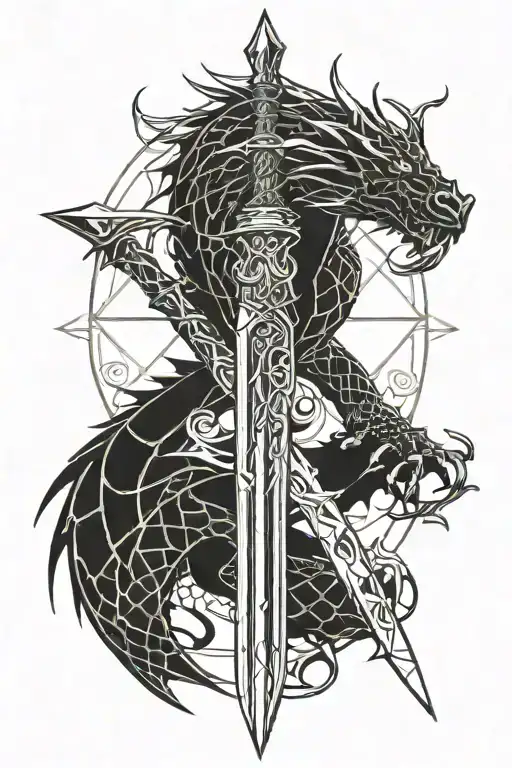 sword, dragon, death tattoo design idea