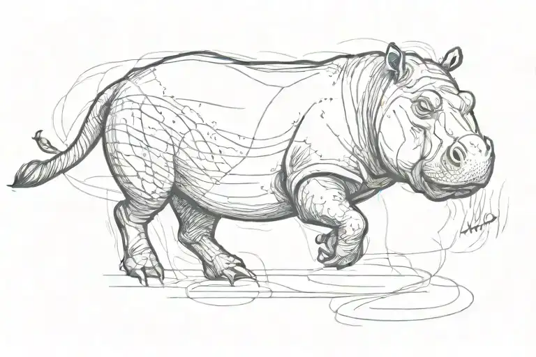 Hippo runing, fading tattoo,  on arm tattoo design idea