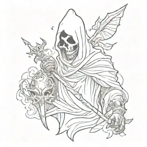 ghost with trident tattoo design idea