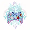 A PC gaming controller surrounded by vines and butterflies tattoo design idea