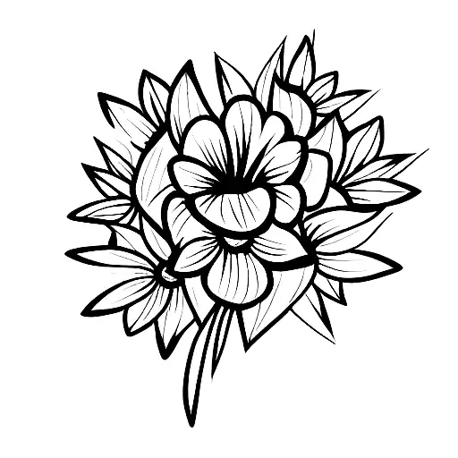 bouquet of one rose, 2 daisies, one carnation and one daffodil  tattoo design idea