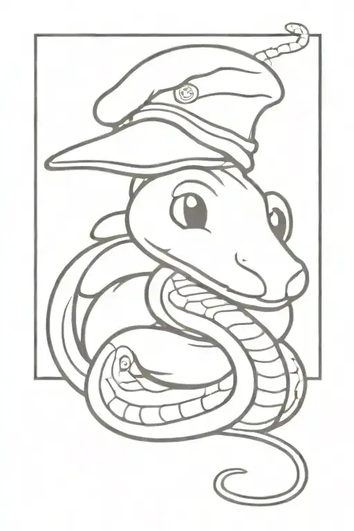 a python eatin' a little mouse Wearin' a sailor hat that says snake farm tattoo design idea