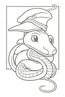 a python eatin' a little mouse Wearin' a sailor hat that says snake farm tattoo design idea