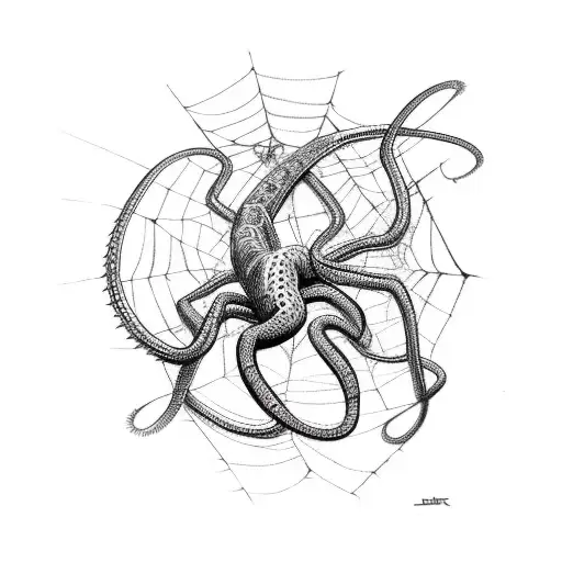snake stuck in a spider web tattoo design idea
