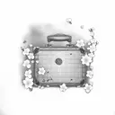 A vintage suitcase with cherry blossom petals floating out of it tattoo design idea