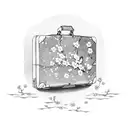 A vintage suitcase with cherry blossom petals floating out of it tattoo design idea