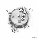 A vintage suitcase with cherry blossom petals floating out of it tattoo design idea