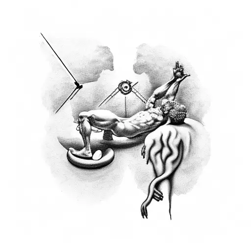 the creation of Adam painting as a tattoo on a chest but replace god with science or scientific items tattoo design idea