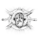 the creation of Adam painting as a tattoo on a chest but replace god with science or scientific items tattoo design idea