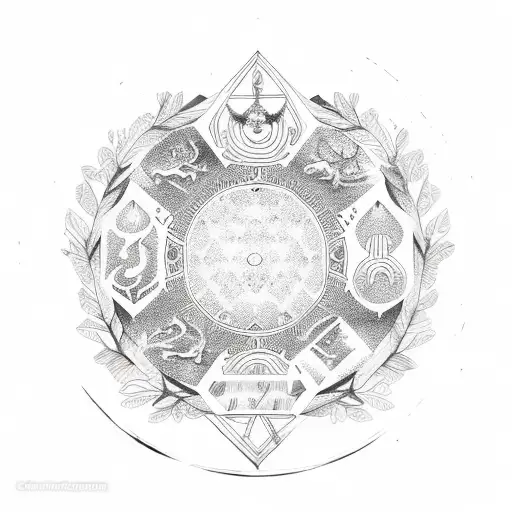 Wreath of laurel leaves with Zodiac signs tattoo design idea