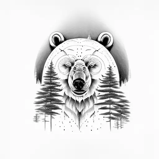 pine forest with polar bear and owl tattoo design idea