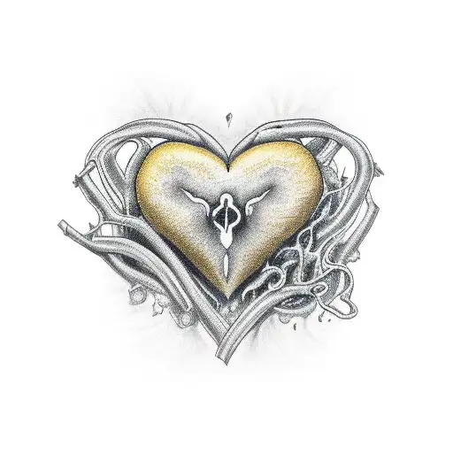 Broken heart of gold tattoo design idea