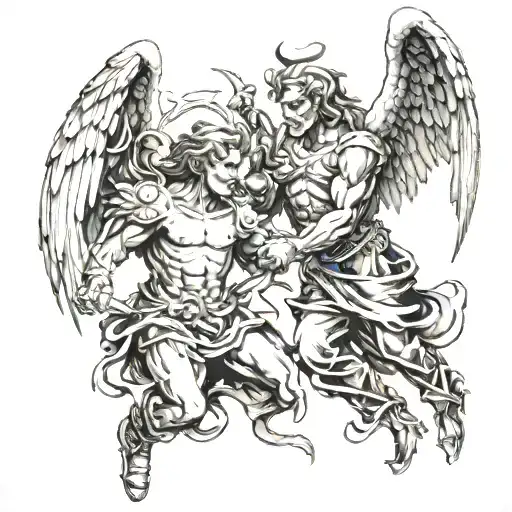 angels vs demons fighting tattoo design idea