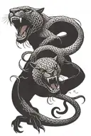 A dynamic tattoo design depicting a fierce panther and a menacing snake locked in a stalemate, symbolizing the eternal battle between good and evil tattoo design idea