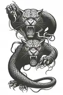 A dynamic tattoo design depicting a fierce panther and a menacing snake locked in a stalemate, symbolizing the eternal battle between good and evil tattoo design idea