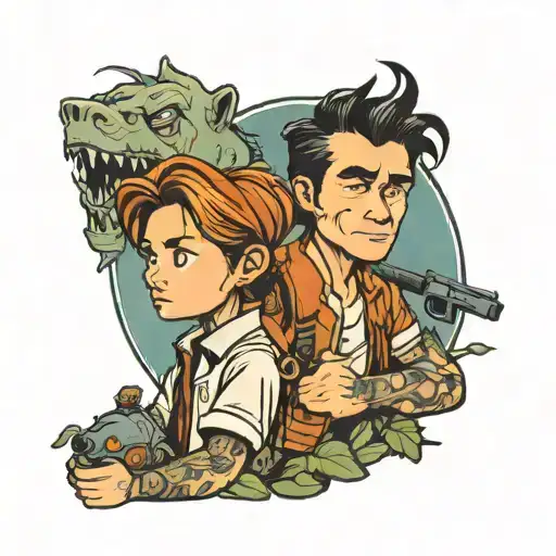 calvin amand hobbes as han and Cherie  tattoo design idea