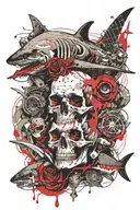 skull and shark eating tattoo design idea