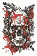 skull and shark eating tattoo design idea