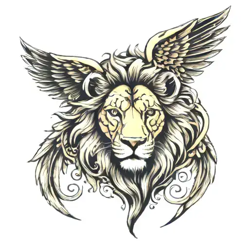 wings with a lion tattoo design idea
