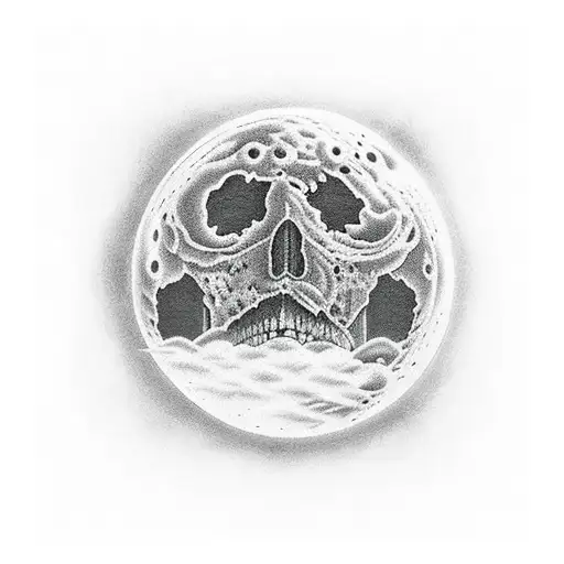 a place like a room with dark clouds as wall, and a dark grey floor, part of the moon in top left corner, on the wall ar tattoo design idea