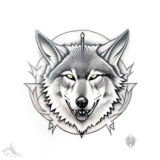 sword with a wolf tattoo design idea