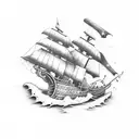 1. Ship 2. Ship sinking 3. Ship with pirates tattoo design idea