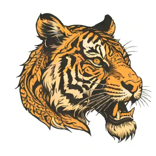 tiger side view with eyes like fire tattoo design idea