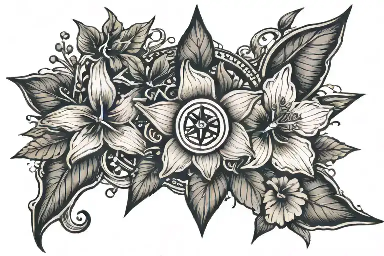 beach, hibiscus flower, swallows, nautical star, compass, anchor, Priya Alani, Penelope Aeryn tattoo design idea