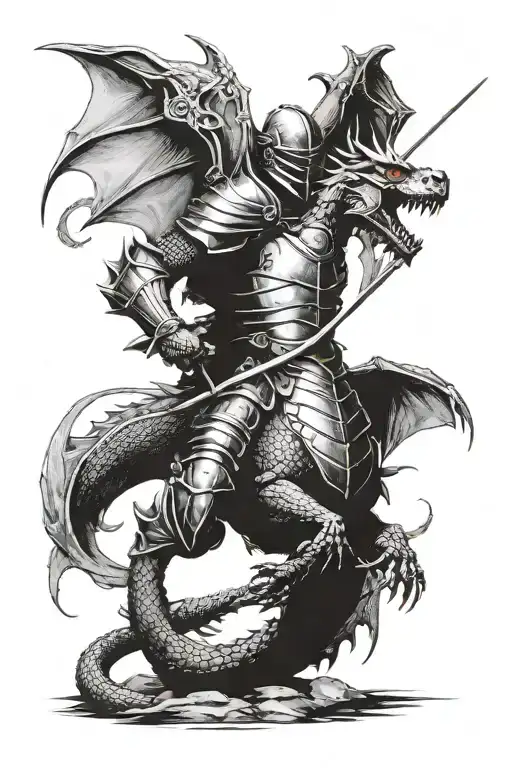 knight fighting a dragon flying tattoo design idea