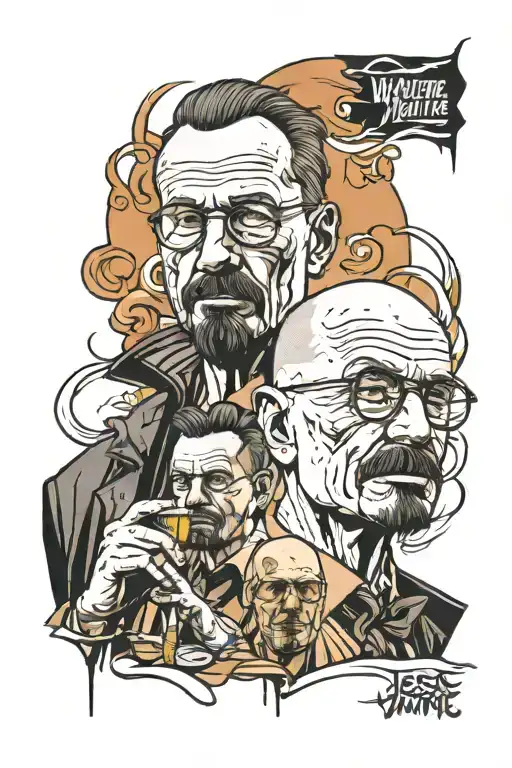 half  Walter white half Jessie pinkman two face tattoo design idea