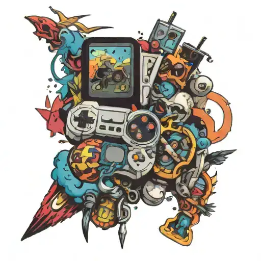 video game collage tattoo design idea