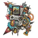 video game collage tattoo design idea