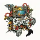 video game collage tattoo design idea