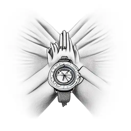 praying hands with watch tattoo design idea