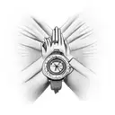 praying hands with watch tattoo design idea