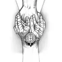 praying hands with watch tattoo design idea