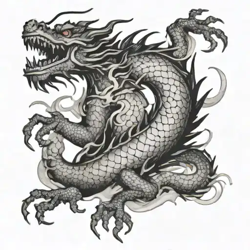 Japanese dragon with japanese fog with shadows  tattoo design idea