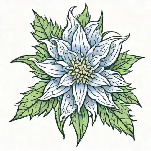 aggressive edelweiss stemless flower tattoo design idea