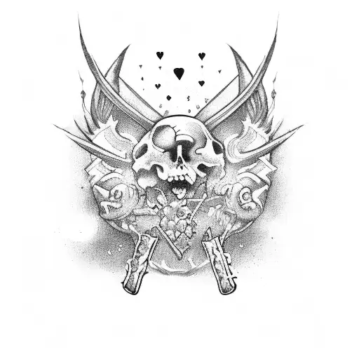 King Heart Card wasted drugs  tattoo design idea
