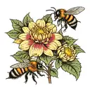 dahlia flower with honey bees buzzing tattoo design idea