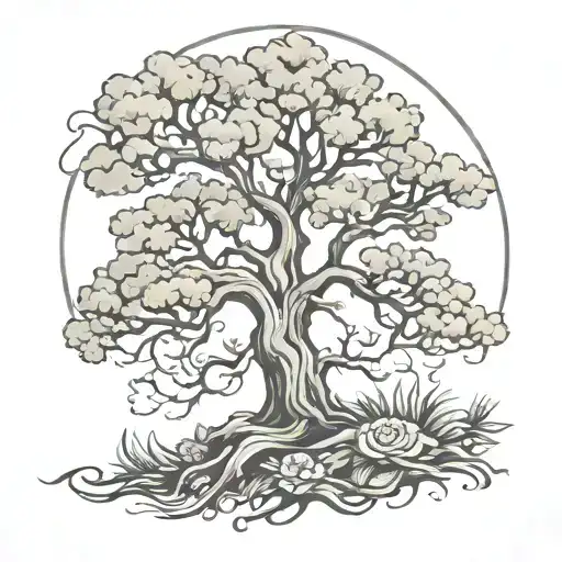 heal to grow, grow to live oak tree tattoo design idea