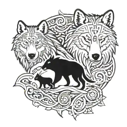 wolf and bear tattoo design idea