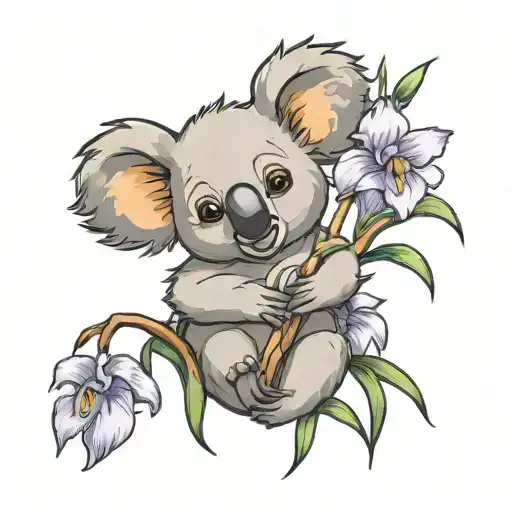 Koala Bear and Iris flower tattoo design idea