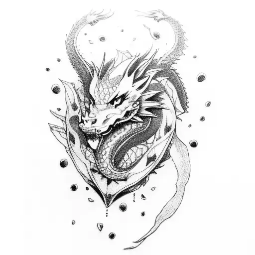 Dragon, wolf, anime, Japan, heart break tattoo design idea