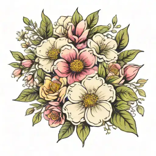birth flower bouquet tattoo design idea