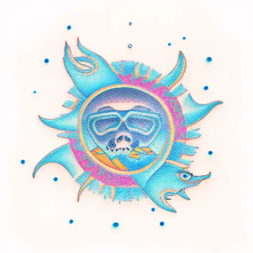 sea sun snow mountain tattoo design idea