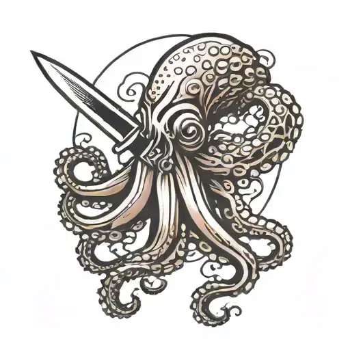 an octopus and a Japanese knife on the forearm tattoo design idea